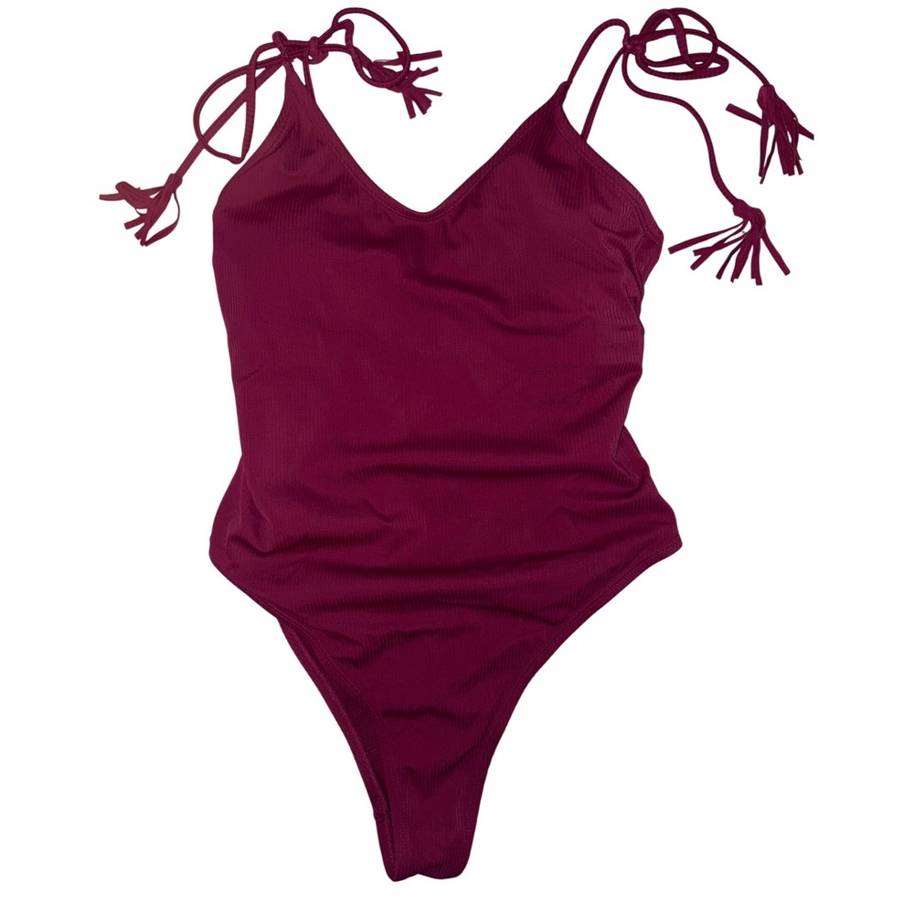 California Waves Womens Burgundy One Piece Swimsuit Tie Strap, Size M